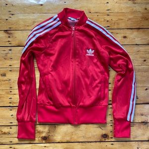adidas Red Track Jacket with White Stripes